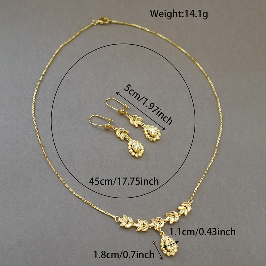 two-piece set women's leaf design necklace and earrings, ethiopian bidayai love necklace set
