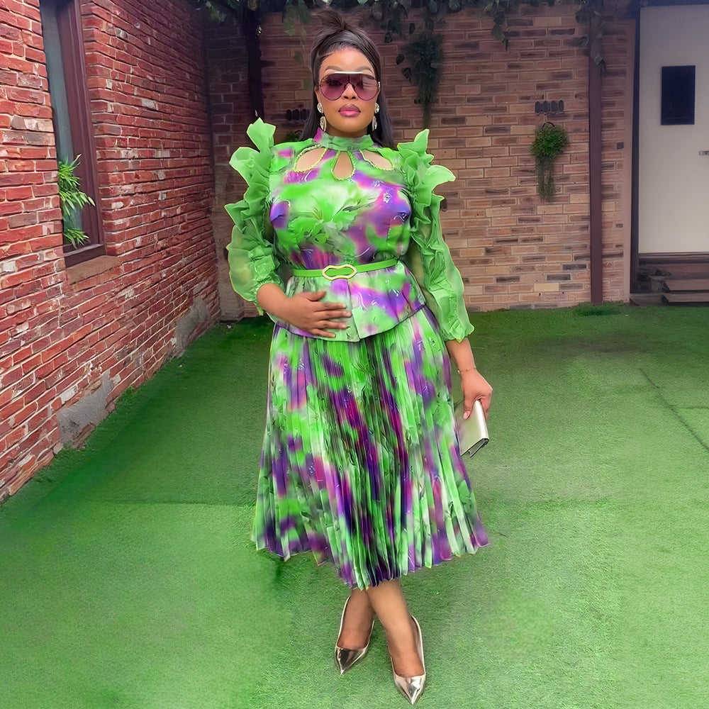African  women's plus size cross-border printed dress new in stock fashion top and skirt two-piece set