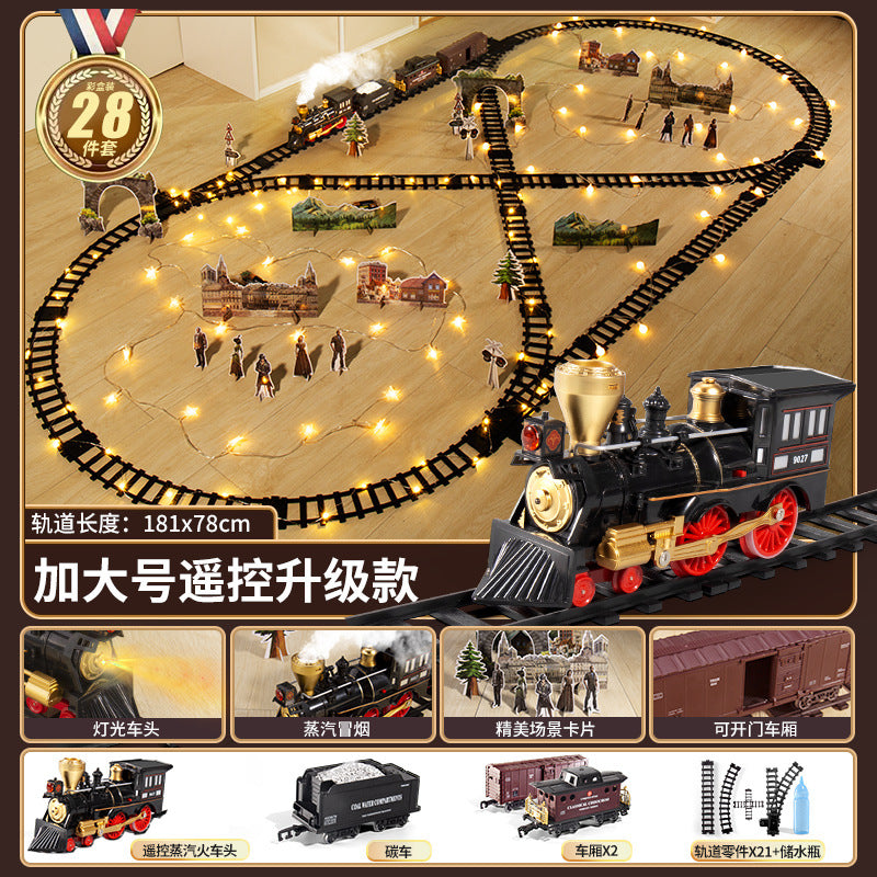 Electric train track car simulation retro steam train model kids high-speed rail toy boy's set gift
