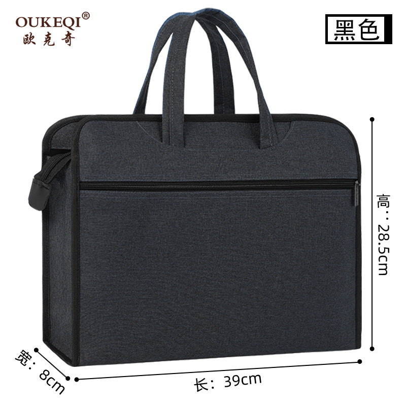 Large capacity office briefcase file bag conference document bag double-layer zipper file folder business bag with printing