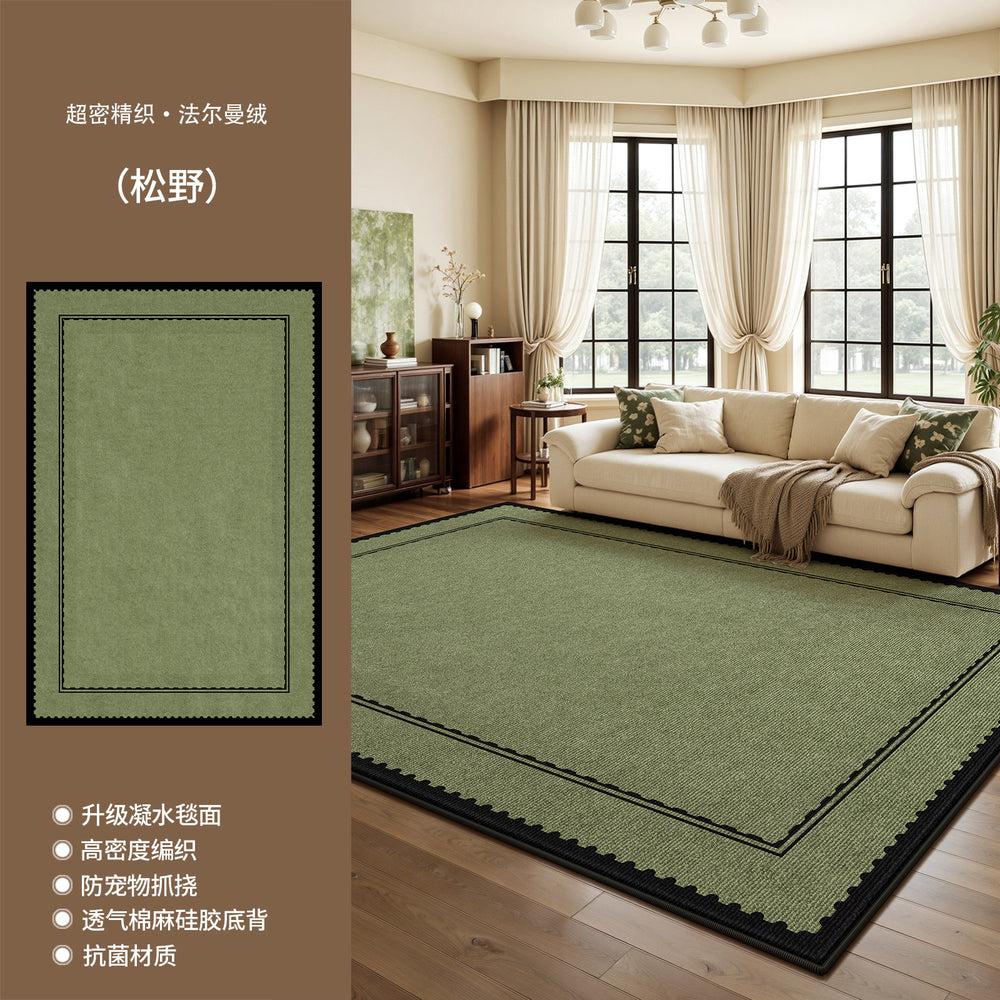 French retro green carpet - living room, stain-resistant, easy to clean, sofa & coffee table, soundproof, thickened floor mat, bedroom, high-end feel