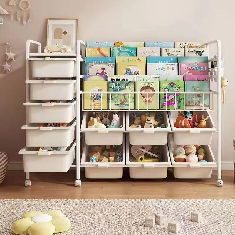 Mobile bookshelf home picture book rack children's reading baby bookcase multi-layer toy floor storage simple storage rack