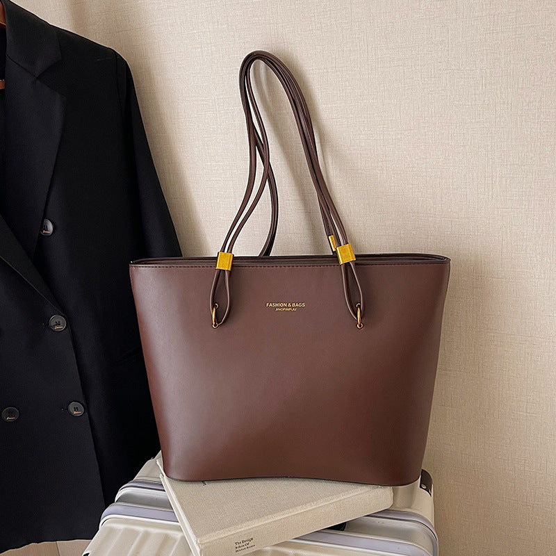 large-capacity casual tote bag classy sense of retropure color shoulder bag 2026new arrivalfashionwork clothing women's bag