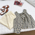 Girls' vest set : new plaid style, trendy summer top and wide-leg pants, mori girl two-piece outfit
