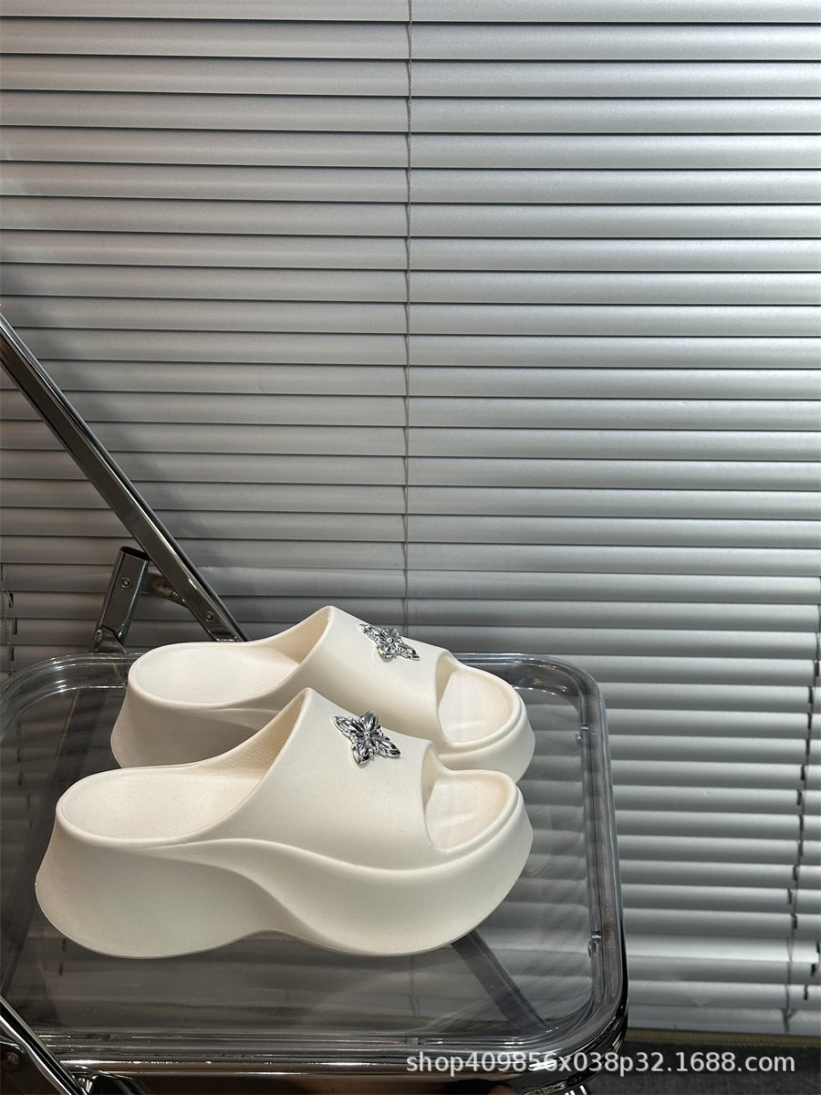 Thick sole slippers for women outwear summer 2026new arrival travel summer one-line sandals slippers for students to increase height