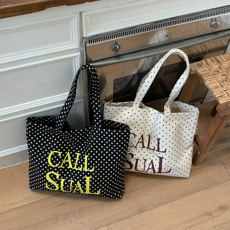 Casual and lazy style letterprintingsatchel bag koreanniche style polka dot canvas bag large capacity work clothing tote bag