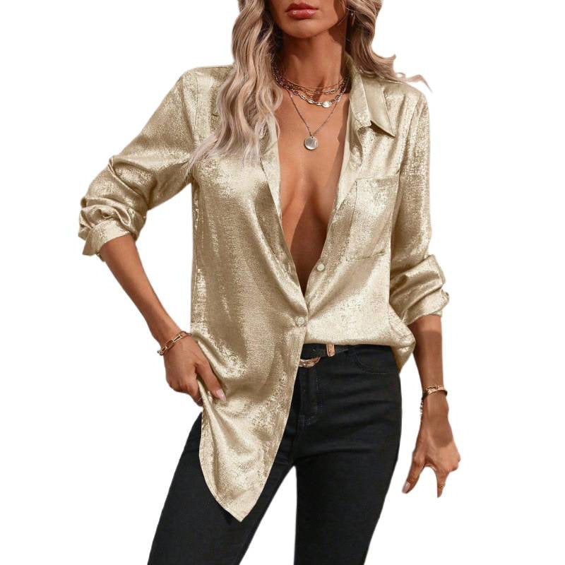 Real shot of export cross-border independent station 1688 foreign order  hot selling fashion bronzing shirt