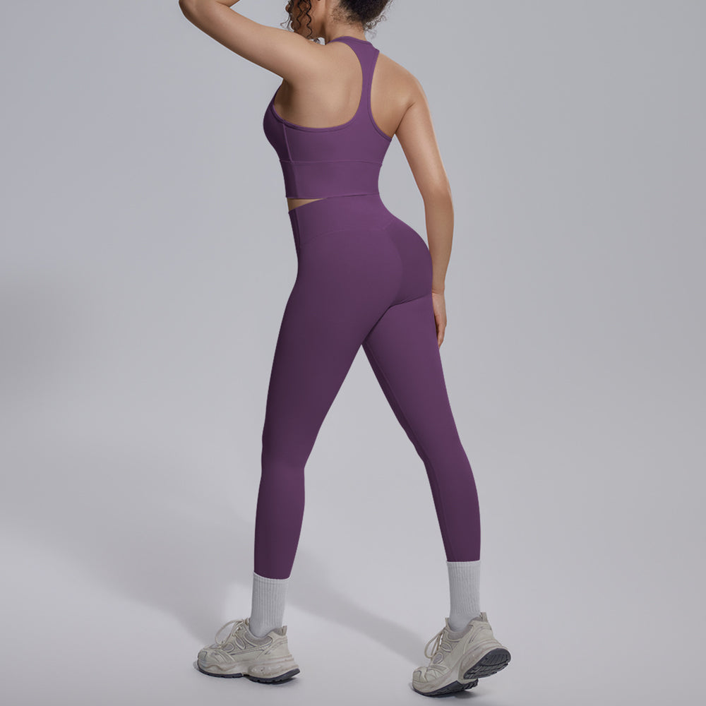 New arrival: solid color reversible jacquard compression yoga set - workout, running, and fitness two-piece outfit