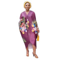 Faux silk printed loose fit plus size women's african style batwing sleeve maxi dress