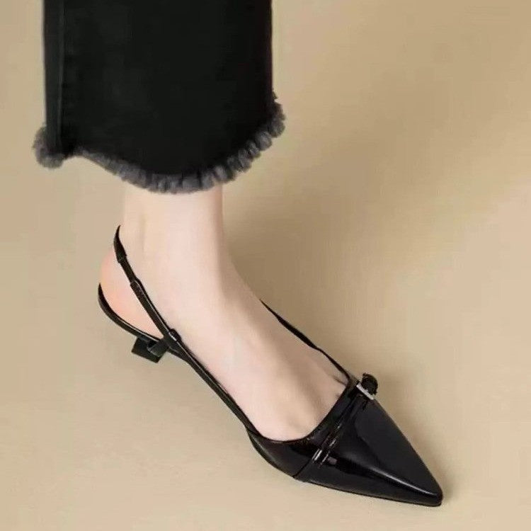 French chic pointed-toe patent leather closed-toe sandals - 2025 new collection, ethereal style, retro versatile stiletto heel, open back sandals