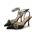 Summer closed-toe backless heeled sandals with bow and rhinestone detail - european & american design, unique high-heeled slides for women