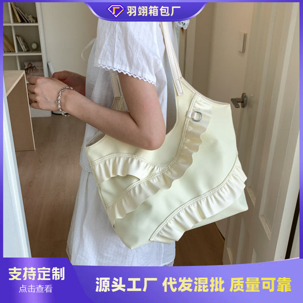 Cross-border 2025 lace edge bow underarm bag women's summer new fashion casual commuter shoulder tote bag