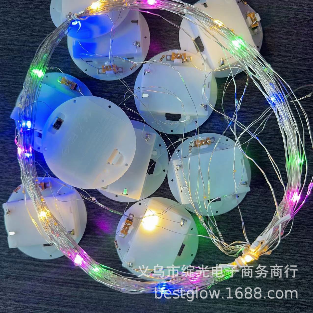 LED round battery box, disc copper wire light string, round wood base process, eternal flower glass gift decorative light string