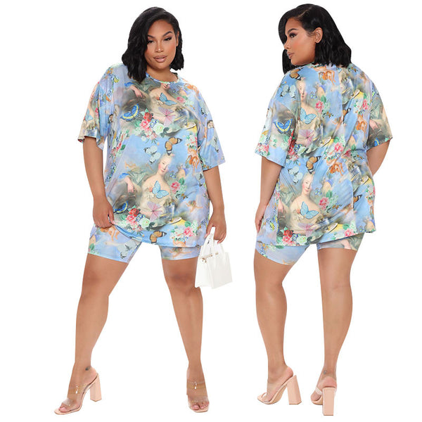 MY635  large-size women's clothing 2021 summer new printed t-shirt fashion suit , the source manufacturer