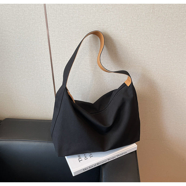 Cross-border canvas bag women's large-capacity 2025 new summer versatile simple shoulder bag casual college student tote bag
