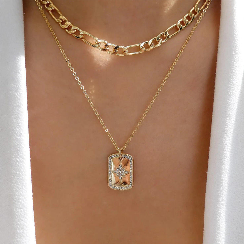 Fashion cross-border e-commerce jewelry diamond-encrusted thick chain multi-layer necklace exaggerated alloy pendant small fragrant clavicle chain for women