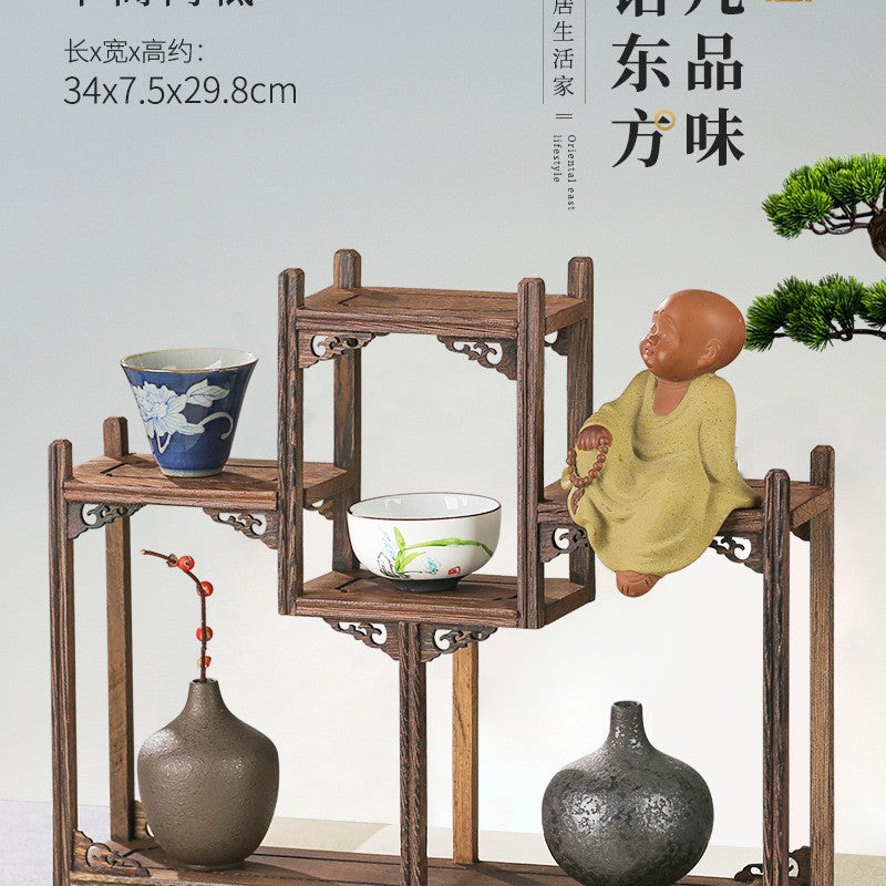Solid wood teacup rack Chinese Bogu rack storage box table rack Pu'er teapot stove tea set accessories