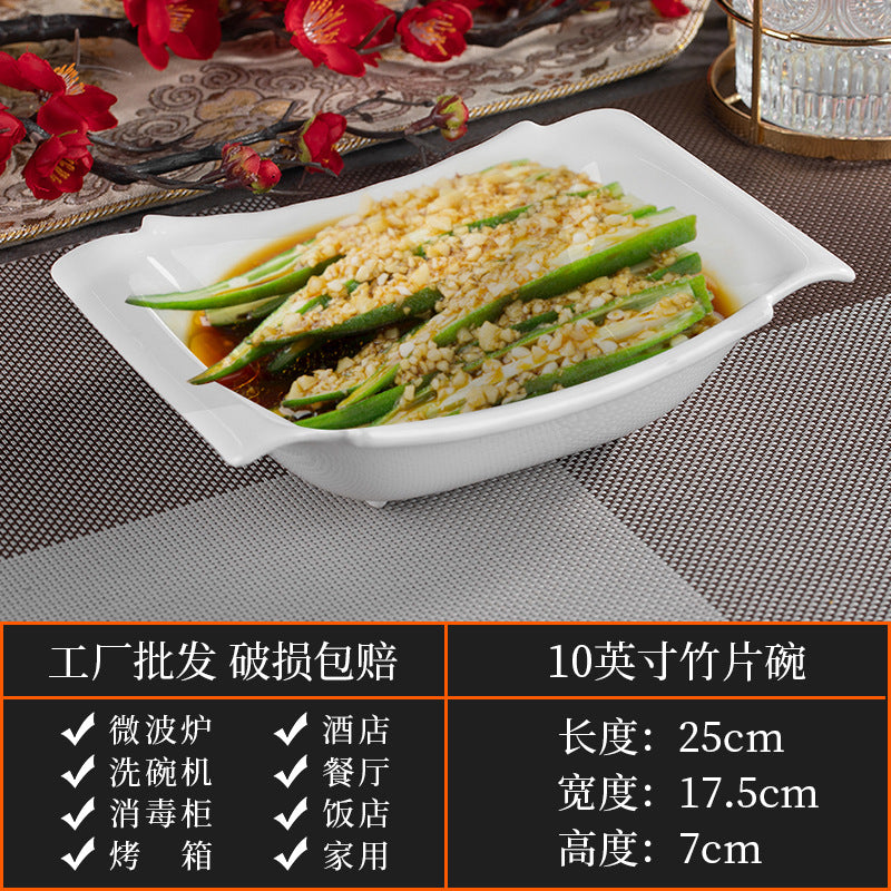 High-end ceramic pure cabbage plate, special-shaped asymmetrical cold dish plate, stir-fry plate, tableware for restaurants and hotels