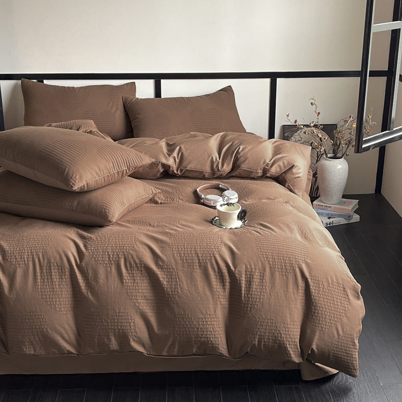 Spring new high-end light luxury 100% cotton three-layer yarn jacquard four-piece set of pure cotton simple bedding mattress