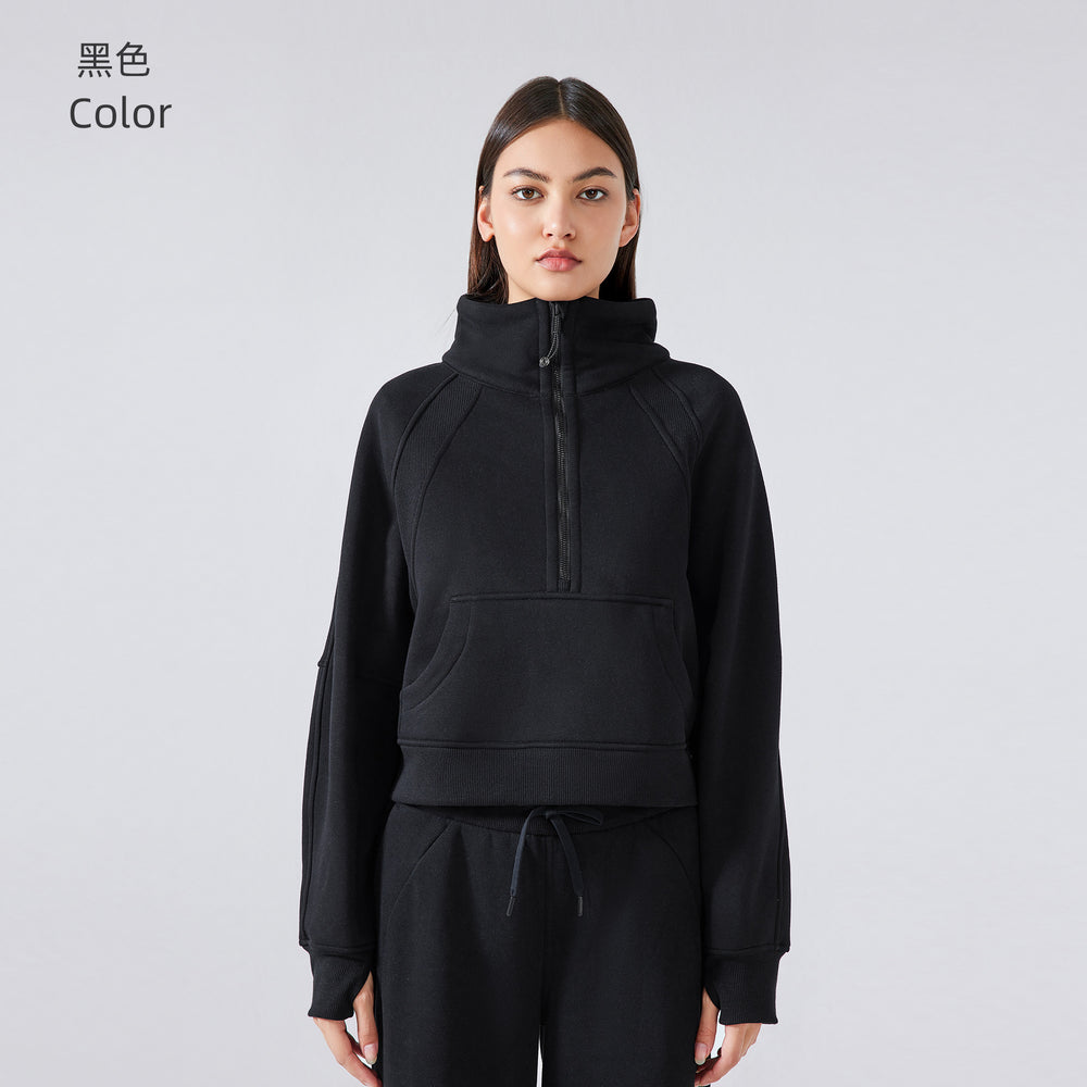 Half-zip high stand collar pullovertops women's fall and winternew arrivaloutwearheattech fleece thickened sports sweatshirtdaw150
