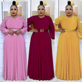 fashionelegantwork clothinghigh waistslimming look african plus size women's clothingloosepure colordress comes with belt