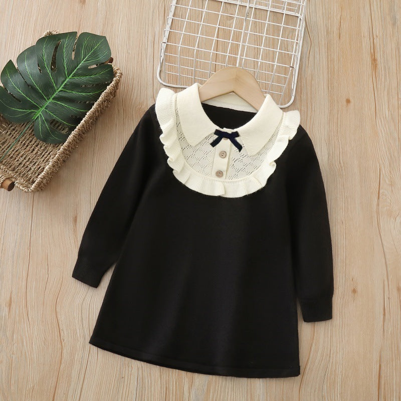 fall/winter new collection: stylish and chic knitted sweater dress for little girls - preppy style