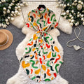 K-style printing short sleeve dress women's  summer waist slimming look a-line skirt work clothingelegant shirt skirt