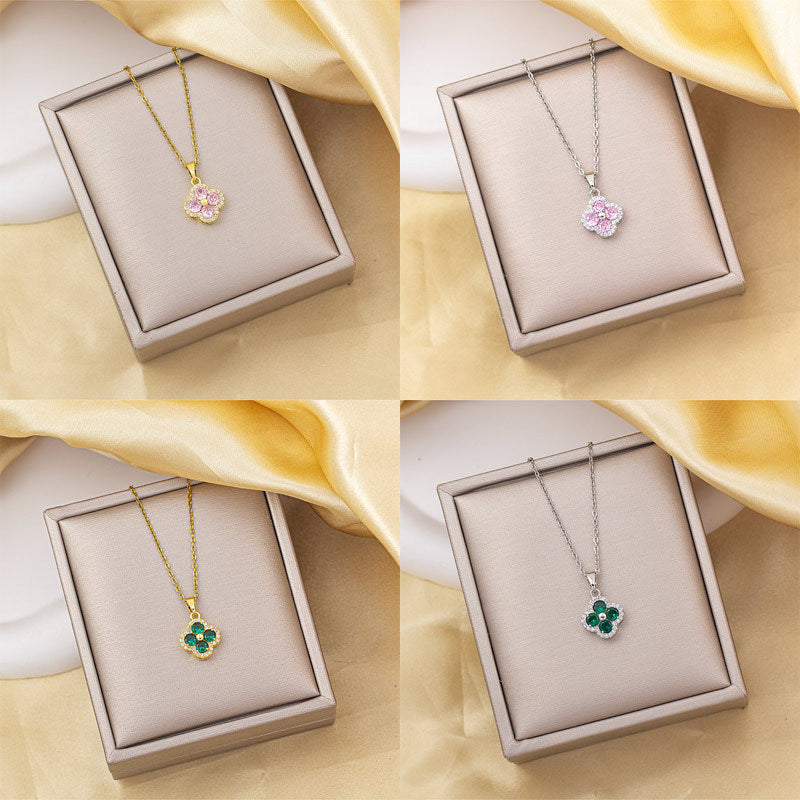 Titanium steel necklace women's hot style accessible luxury four-leaf clover pendant high-end niche style easiest for match flower clavicle chain jewelry wholesale