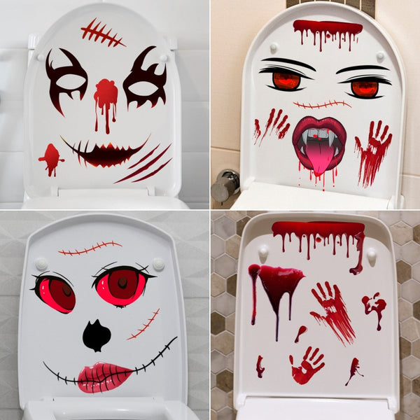Halloween horror face sticker prank toilet sticker blood handprint self-adhesive toilet toilet lid decorative sticker