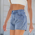 European and american cross-border spring/summer new arrivals:  &  style washed denim skirt shorts with beaded design and slimming fit