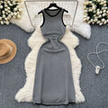 Designer color block striped knit dress - women's 2024 new summer korean style midi sleeveless tank dress