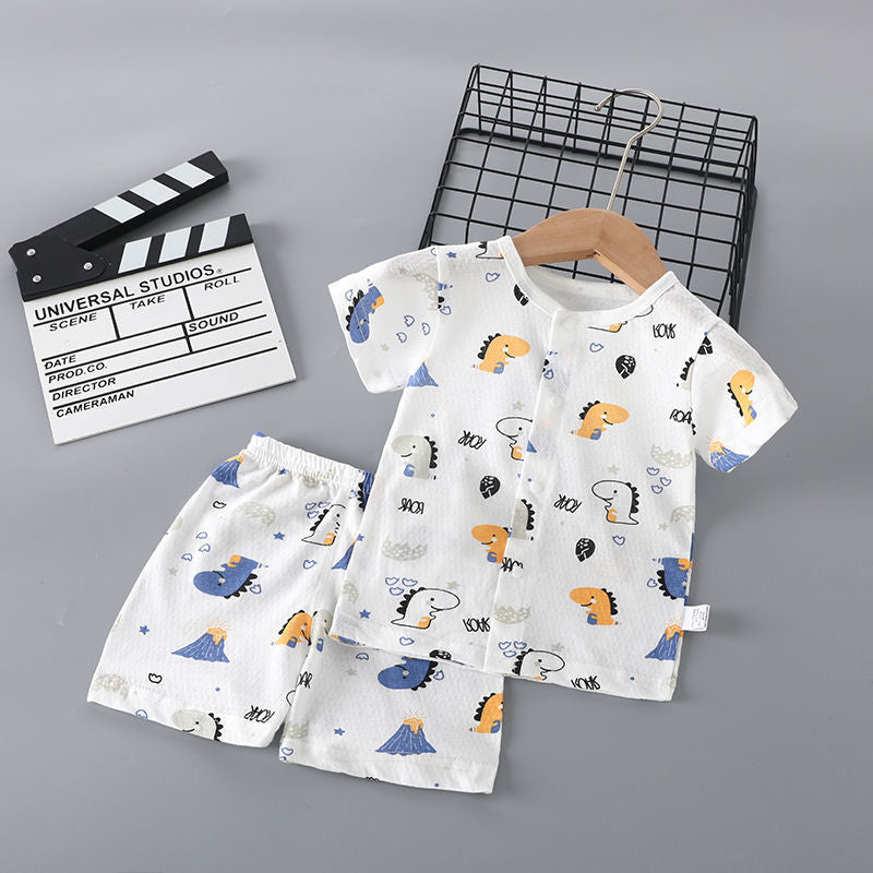 Baby short-sleeve set, pure cotton summer outfit, infant short-sleeve cardigan, newborn loungewear, lightweight children's pajamas