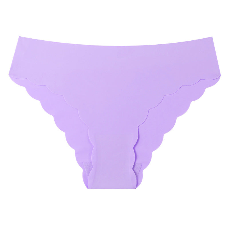 export plus size ice silk invisible women's seamless panties, wavy edge low-rise pure desire nylon briefs