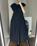 Amazon women's  european and american style spring new arrival solid color elegant fashion round neck short sleeve pleated loose dress