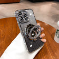 Apple 17pro luxury rhinestone glitter suitable for iphone 16e mobile phone case 15 water ripple mirror bracket magnetic suction