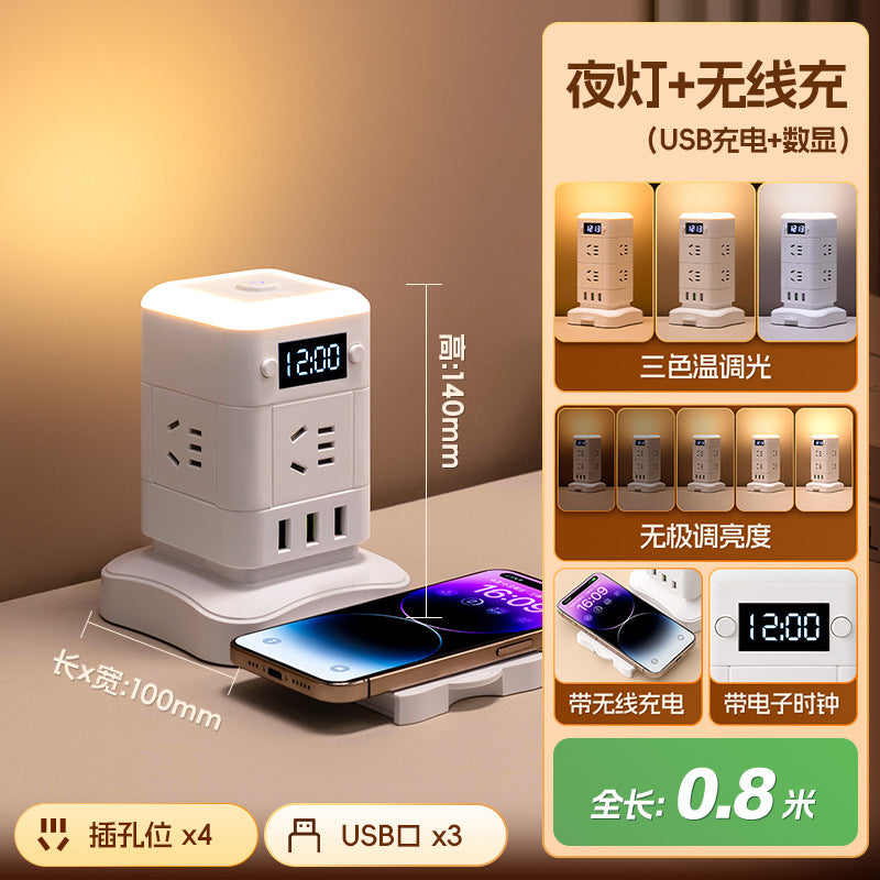 Vertical socket multi-function tower usb plug strip rubik's cube office dormitory for home power strip with clock display
