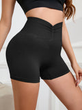 fashion seamless front wrinkle tight yoga shorts women's high waist belly control fitness pants butt lifting running sports shorts