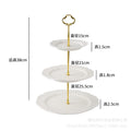 European-style pure white dessert plate, three-tier fruit platter, modern showroom display, creative embossed ceramic plate wholesale
