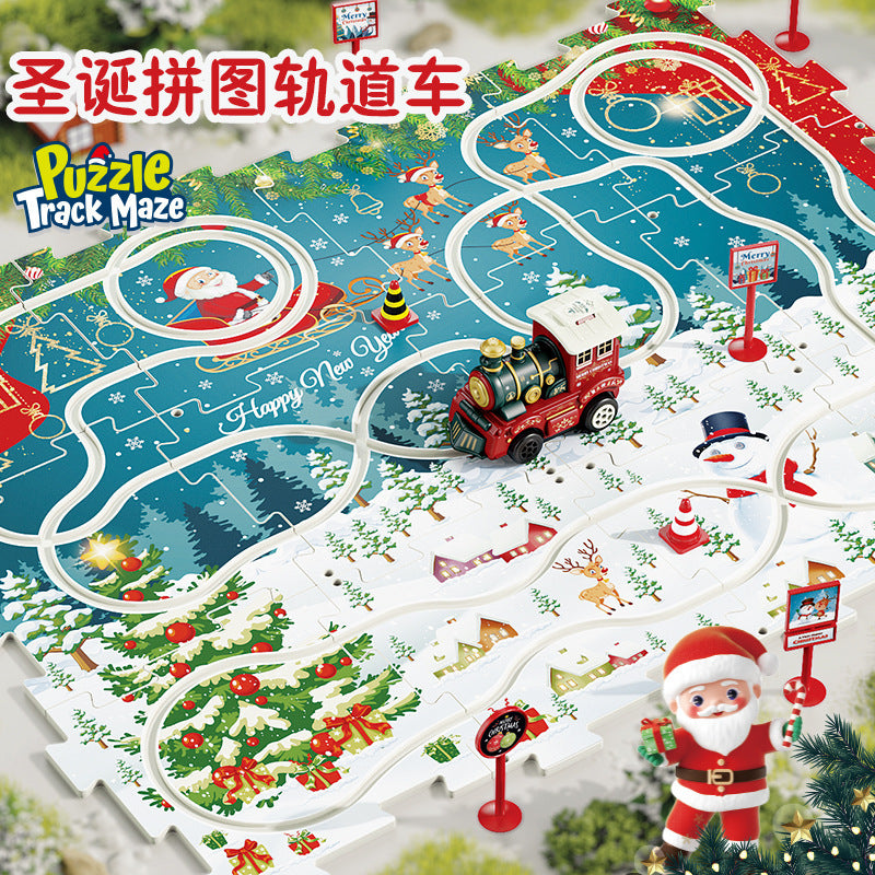 Diy children's educational track car set - multiple scene city map building electric puzzle track car