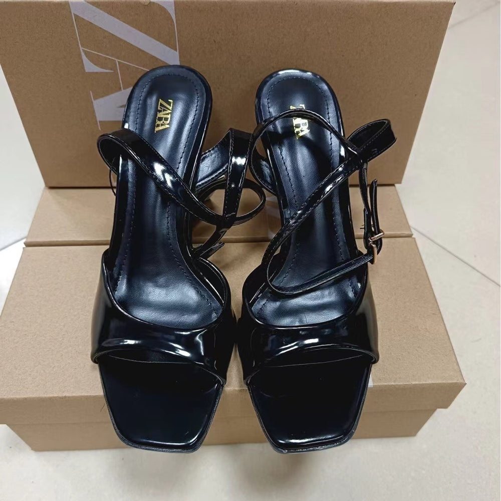 Za2024 spring/summer new arrivals: women's gold ankle strap metallic stiletto sandals