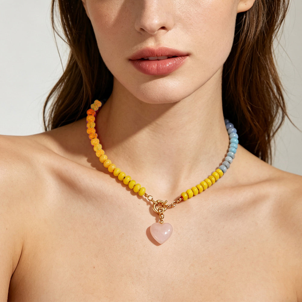 dopamine natural stone beaded necklace niche stylefashion fresh gradient ins heart pendant clavicle chain for women