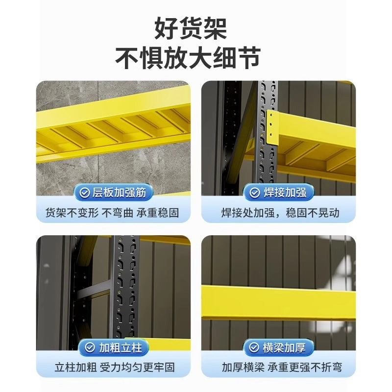 Commercial warehouse shelving unit, multi-tier storage rack, home basement supermarket express delivery display shelf, freestanding heavy-duty storage rack