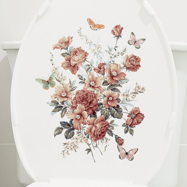 Wholesale toilet sticker toilet bathroom waterproof toilet sticker toilet toilet lid sticker hand painted flower background sticker