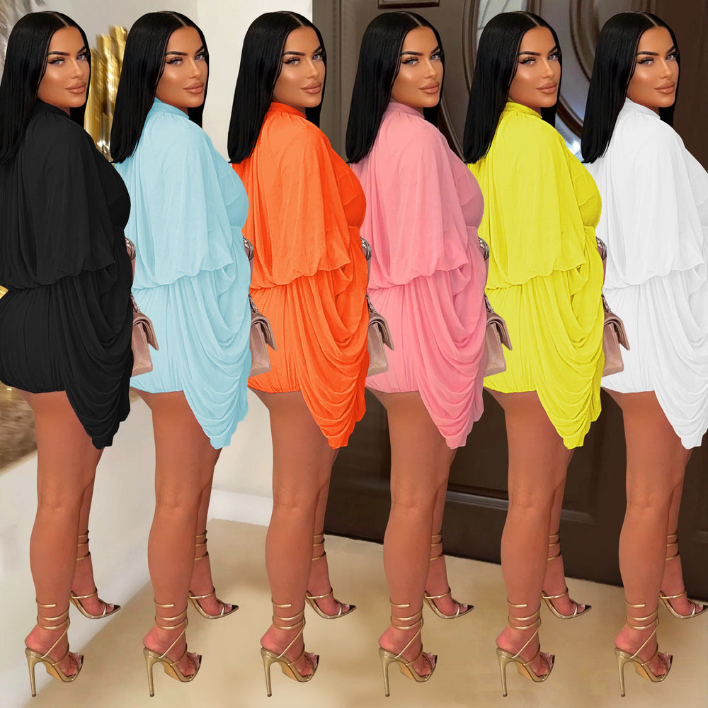 C7432 cross-border   fashion women's fashion casual pleated solid color jumpsuit shorts new