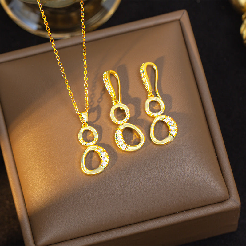 [set] cross-border fashion elegant light luxury full zirconium sweater chain exquisite copper micro-embedded earrings necklace jewelry combination
