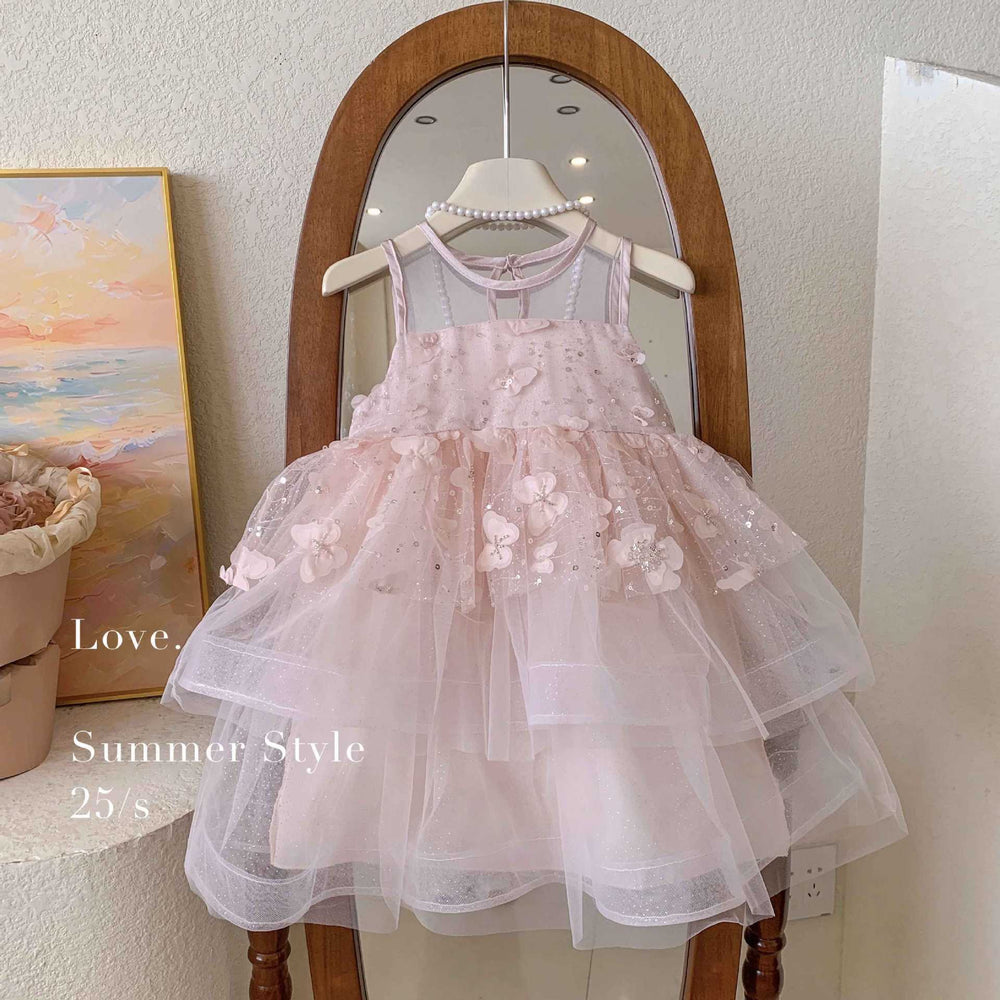 summer new girls' princess dress - 3d butterfly mesh vest dress for toddlers and young children - super fairy style