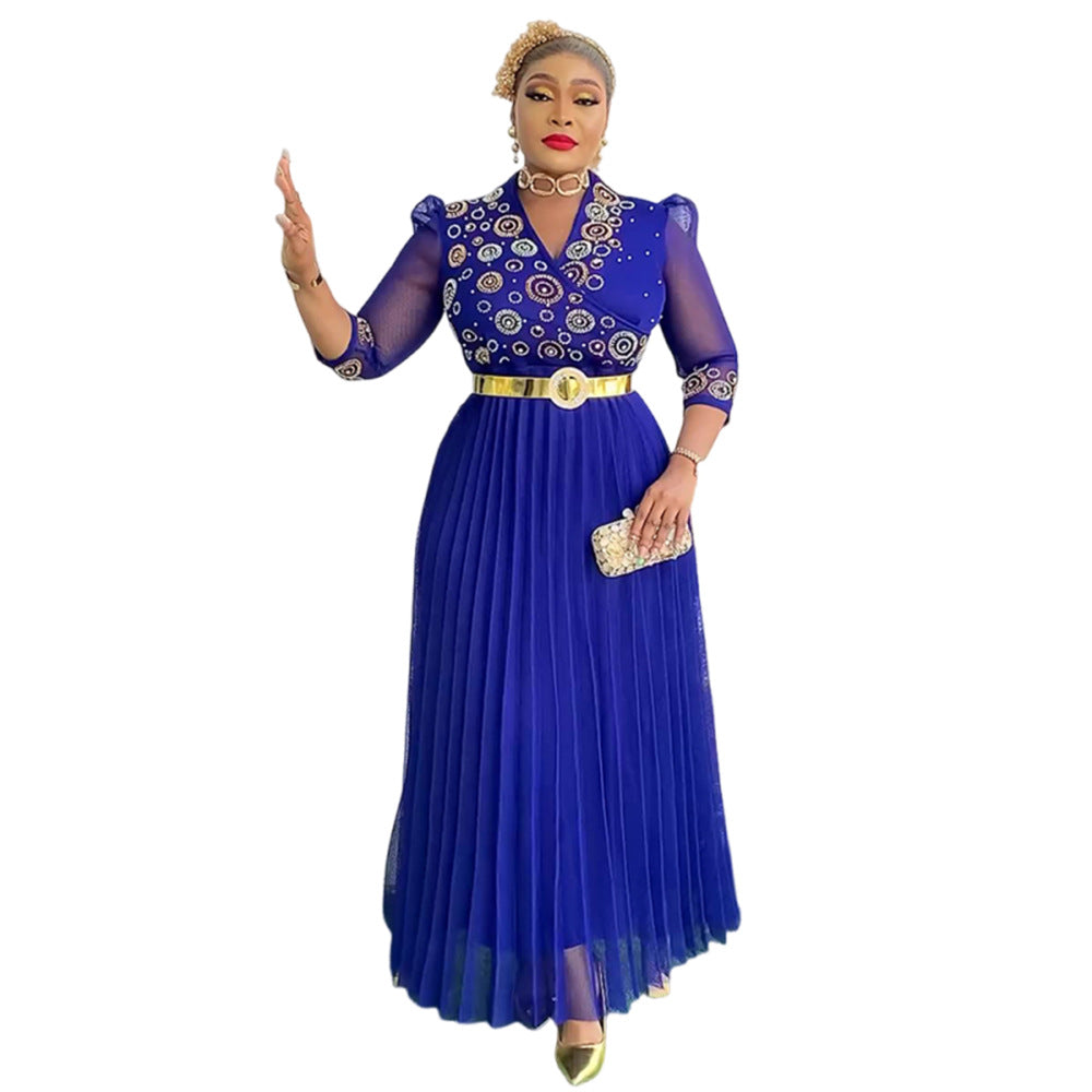 hot diamond v neck banquet evening dress  african women's plus sizeelegantelegancedress