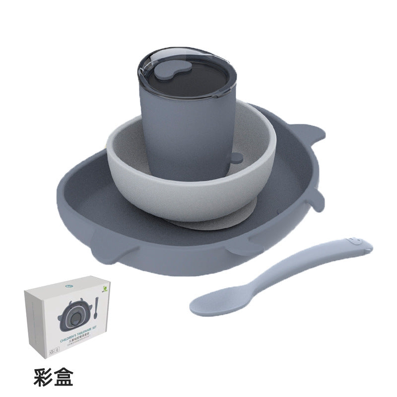 Silicone tableware kids set: baby bowl, food supplement bowl, suction cup learning chopsticks, spoon, plate - food grade, cute & fun for feeding