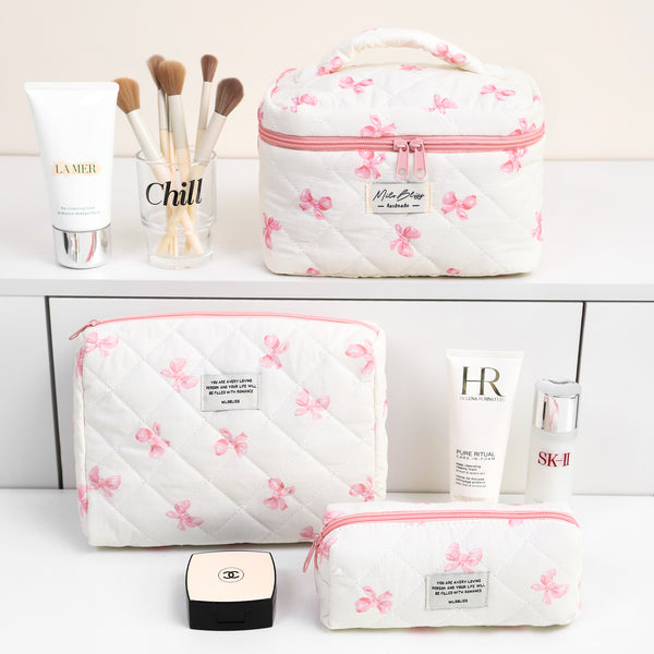 Bow cosmetic bag large capacity high sense simple storage bag ins style high value travel portable toilet bag