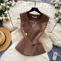 Korean style commute v-neck sleeveless vest top - women's summer slim fit, figure-flattering, elegant outerwear/inner layer top